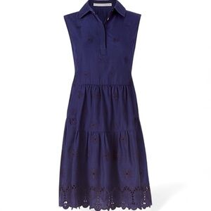 Diane Von Furstenberg Navy Eyelet Dress Size 6 Sleeveless Cotton DVF